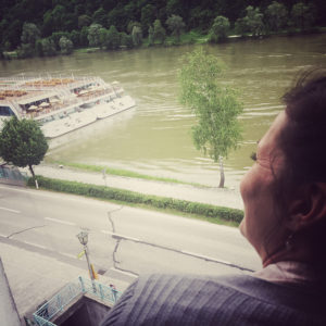 Vom Hotelfenster aus kann man die Arosa Riva schon auf der Donau liegen sehen.